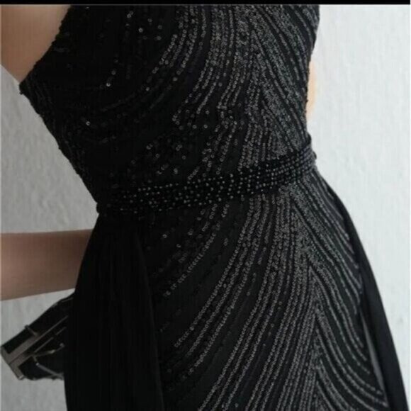 Black, O Neck Sleeveless,  Detachable Skirt, Contrast Sequined Mermaid G… - Picture 6 of 13
